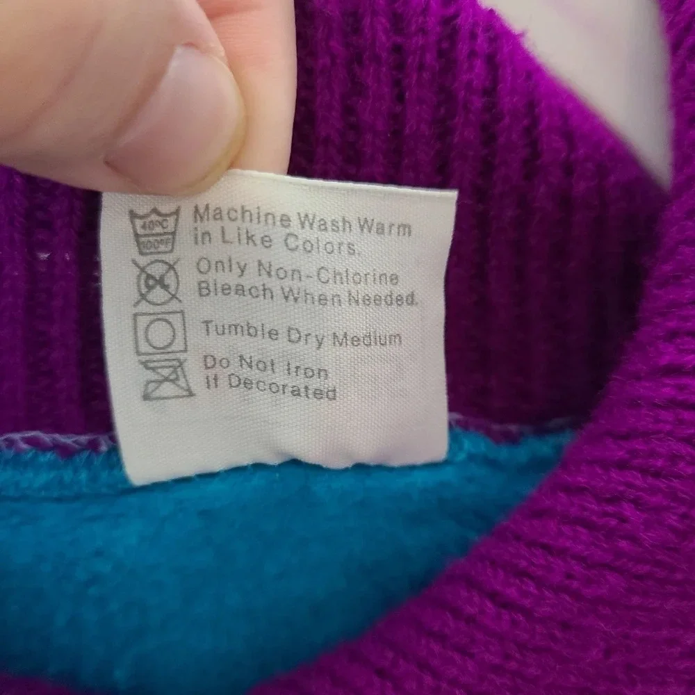 Vintage Hanes size Medium Knit collar fair isle sweatshirt Montana Blue Purple - Picture 7 of 8